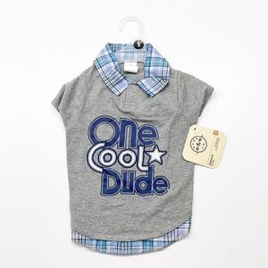 NEW Bond & Co Blue One Cool Dude Collared Dog T-shirt